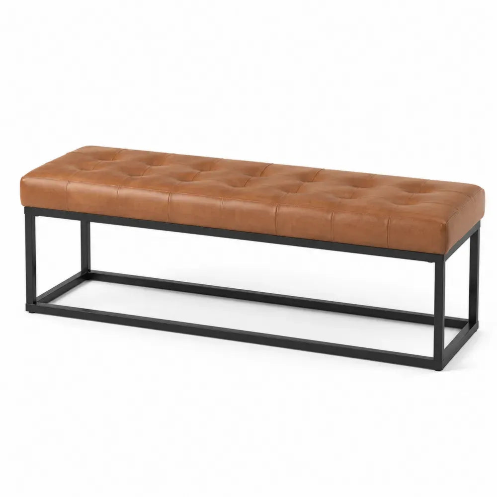 Schlafzimmerbank Sitzbank 120 x 40 x 45 cm PU Kunstleder Stahlrahmen rechteckig Braun Schwarz