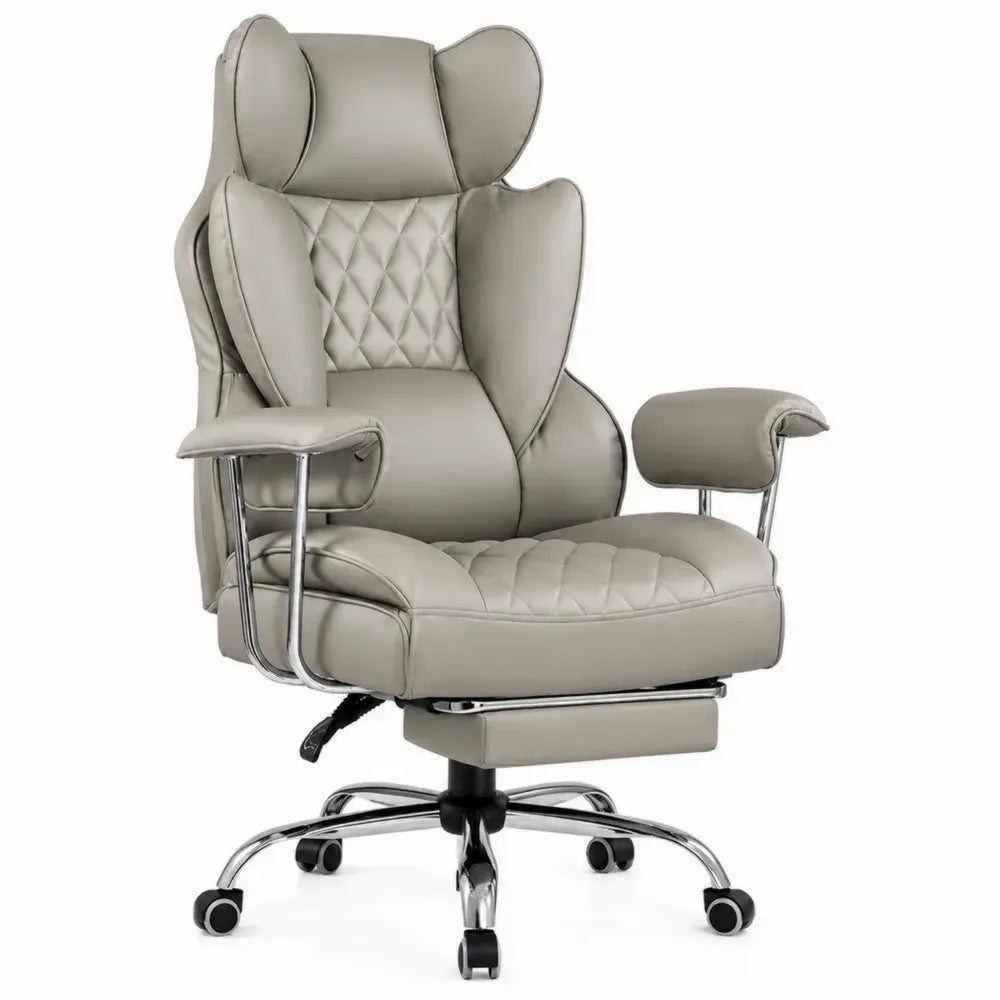 Höhenverstellbarer Bürostuhl Chefsessel mit Fußstütze 70 x 72 x 118 bis 128 cm PU Kunstleder Stahl rechteckig Taupe Silberfarben Schwarz
