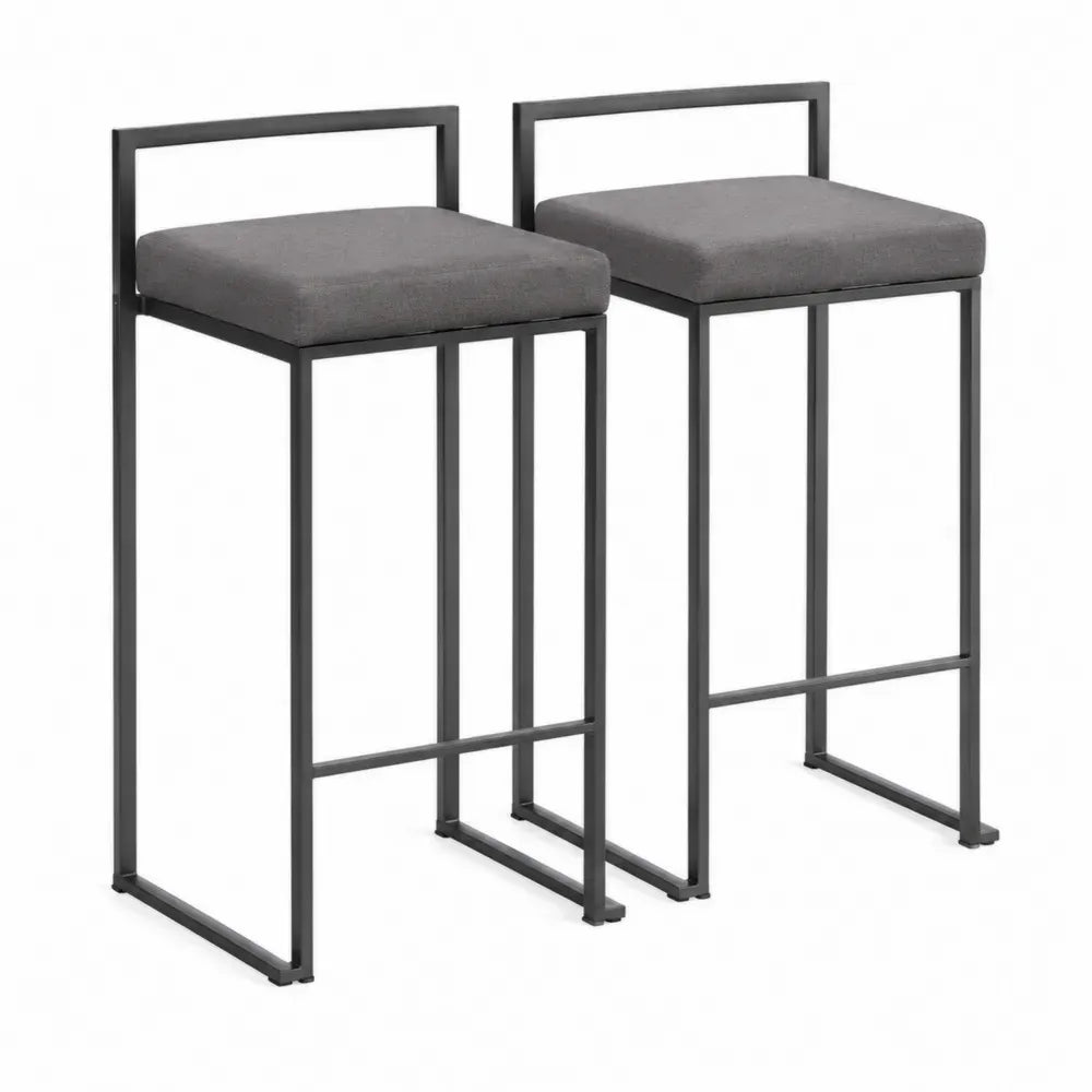 Barhocker 2er Set mit Rückenlehne 42 x 43 x 88 cm Stahlrahmen Polyesterbezug rechteckig grau schwarz