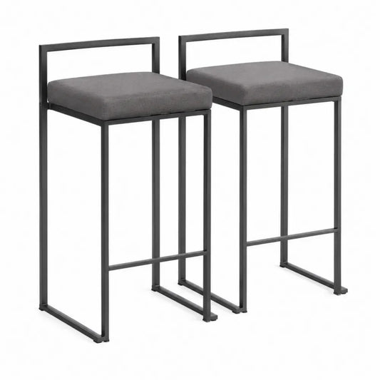 Barhocker 2er Set mit Rückenlehne 42 x 43 x 88 cm Stahlrahmen Polyesterbezug rechteckig grau schwarz