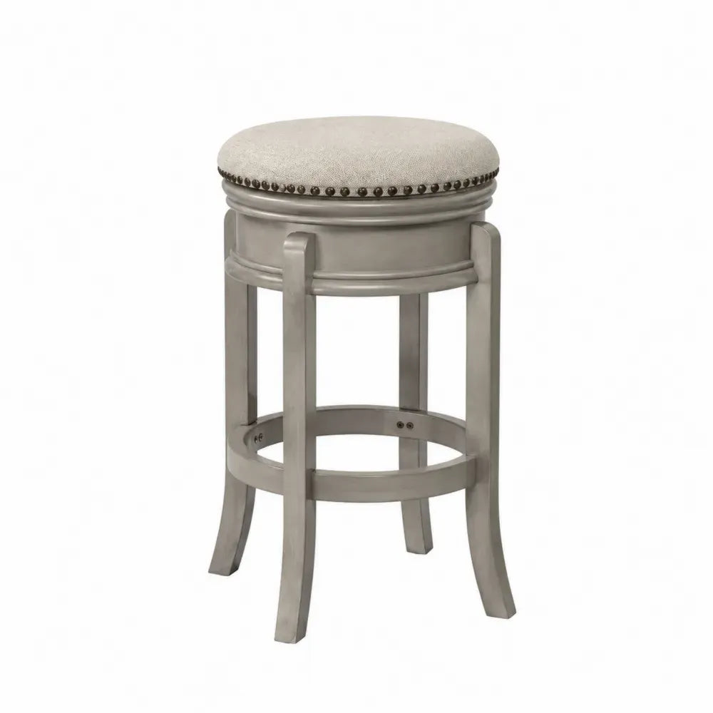 Barhocker rund 40 x 40 x 74 cm Polyestergewebe massives Kautschukholz gepolstert grau beige bronzefarben