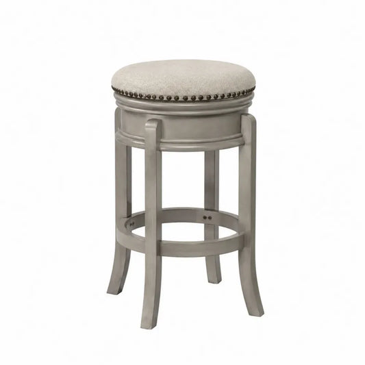 Barhocker rund 40 x 40 x 74 cm Polyestergewebe massives Kautschukholz gepolstert grau beige bronzefarben