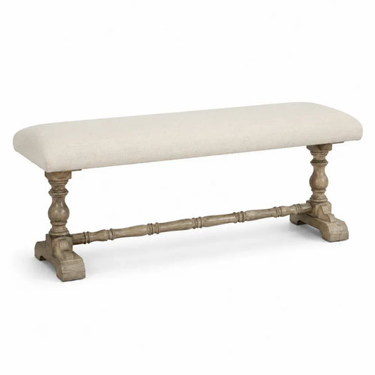 Schlafzimmerbank Polsterbank 160 x 45 x 48 cm massives Mangoholz Polyesterbezug rechteckig Beige Naturbeige