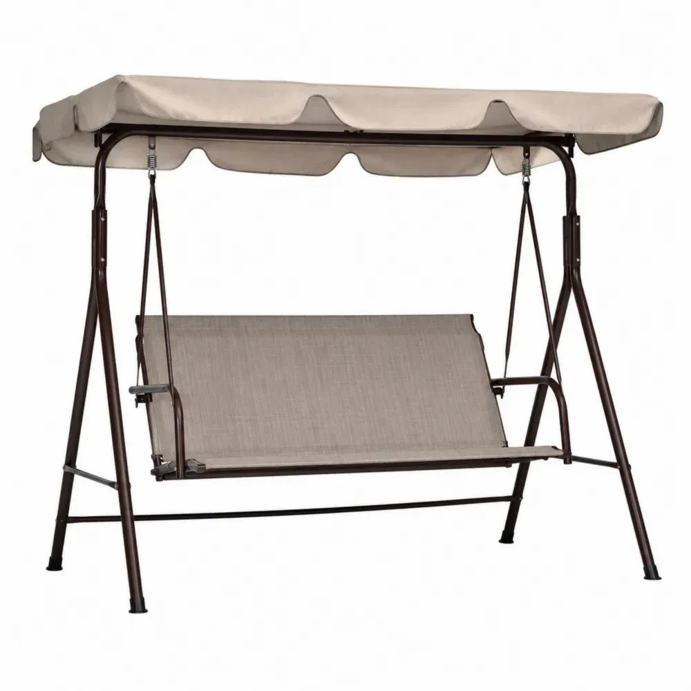 Hollywoodschaukel 3 Sitzer mit Sonnendach 170 x 110 x 153 cm pulverbeschichteter Stahl Polyester Beige Dunkelbraun