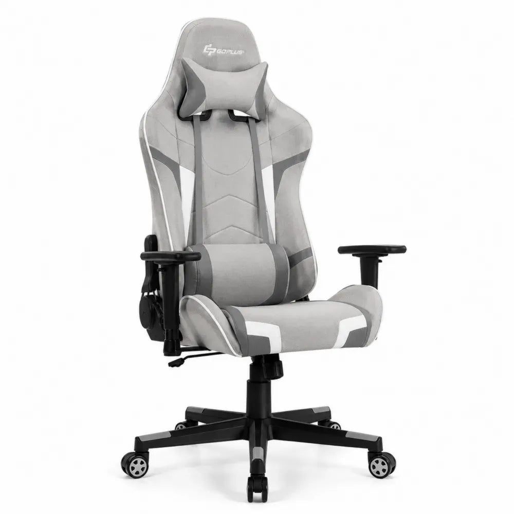 Gamingstuhl Bürostuhl höhenverstellbar mit Kopfkissen und Lendenkissen 68 x 70 x 125 bis 135 cm Polyestergewebe Stahl grau dunkelgrau weiß schwarz