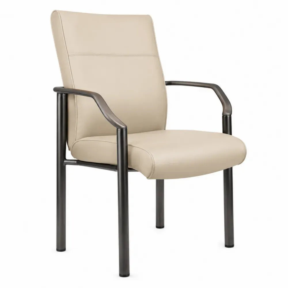 Besucherstuhl Bürostuhl mit Armlehnen 58 x 62 x 96 cm PU Kunstleder Stahlgestell rechteckig Beige Schwarz