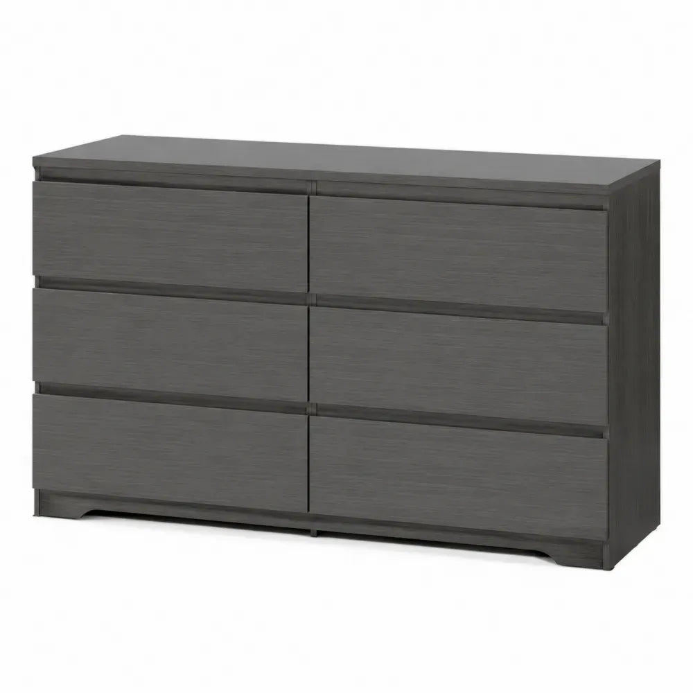 Kommode mit 6 Schubladen 140 x 40 x 80 cm Spanplatte Melaminharzbeschichtung rechteckig Dunkelgrau Holzdekor grifflos