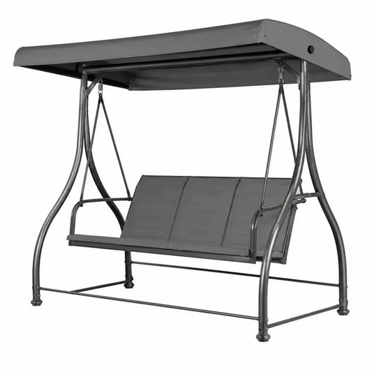 Hollywoodschaukel 3 Sitzer mit Sonnendach Stahlrohrrahmen Polyesterstoff rechteckig Grau Dunkelgrau 170 x 110 x 153 cm