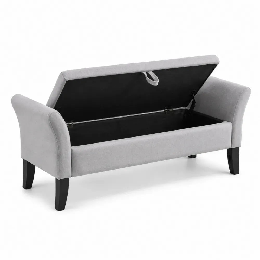 Schlafzimmerbank Sitzbank mit Stauraum und Armlehnen 120 x 45 x 62 cm Polyestergewebe Kautschukholz rechteckig hellgrau schwarz