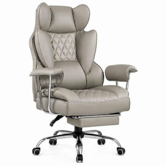 Höhenverstellbarer Bürostuhl Chefsessel mit Fußstütze 70 x 72 x 118 bis 128 cm PU Kunstleder Stahl rechteckig Taupe Silberfarben Schwarz