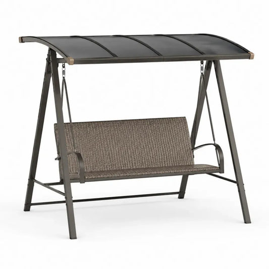 Hollywoodschaukel 3-Sitzer mit Polycarbonatdach 200 x 120 x 170 cm pulverbeschichteter Stahl PE-Rattan Taupegrau Dunkelgrau