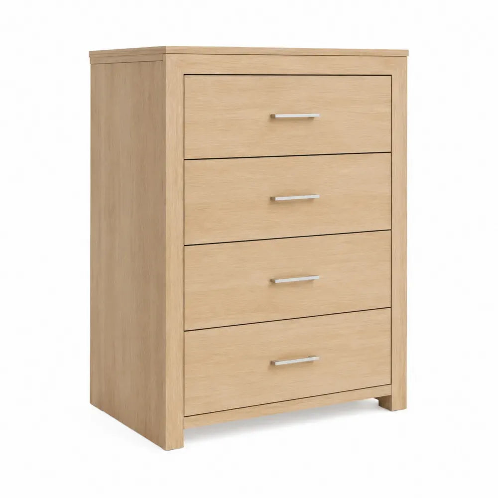Kommode mit 4 Schubladen 80 x 40 x 95 cm melaminharzbeschichtete Spanplatte MDF rechteckig Eiche hell Silberfarben