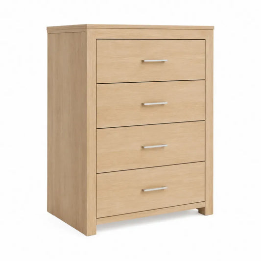Kommode mit 4 Schubladen 80 x 40 x 95 cm melaminharzbeschichtete Spanplatte MDF rechteckig Eiche hell Silberfarben