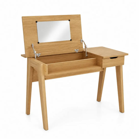 Schminktisch mit Klappspiegel und Schublade 90 x 45 x 76 cm Bambuslaminat rechteckig natur silberfarben