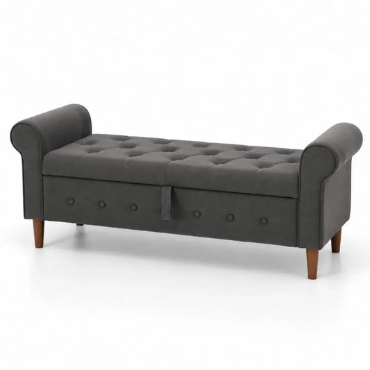 Truhenbank Schlafzimmerbank mit Armlehnen 140 x 45 x 62 cm Polyestergewebe MDF rechteckig Dunkelgrau Braun
